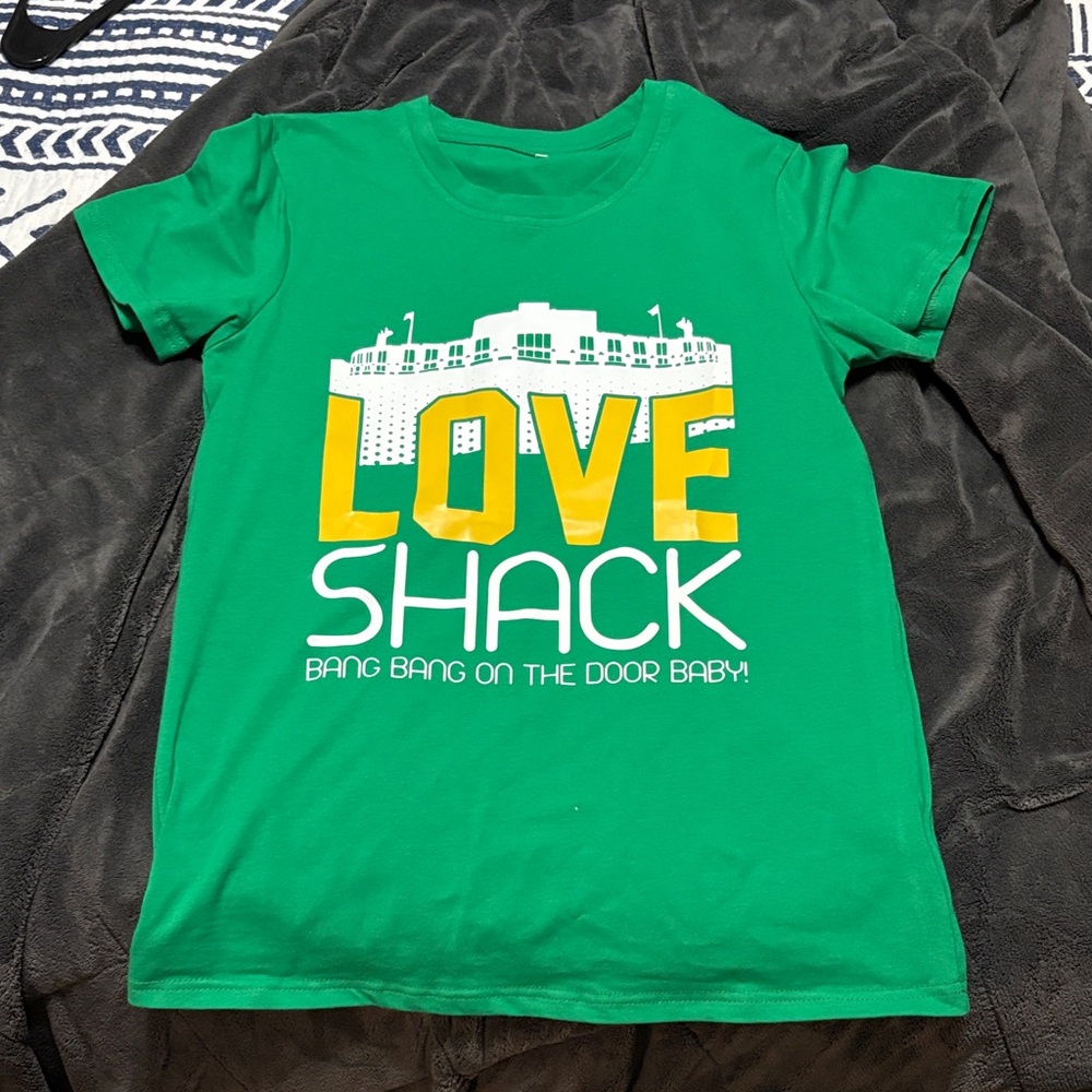 Green Shirt with Love Shack Design